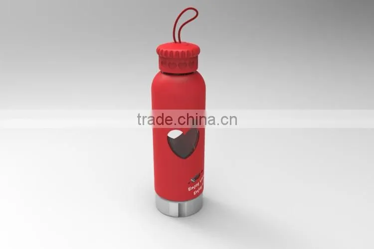 2016 custom glass bottle /water bottle/ drink bottle with silicone sleeve