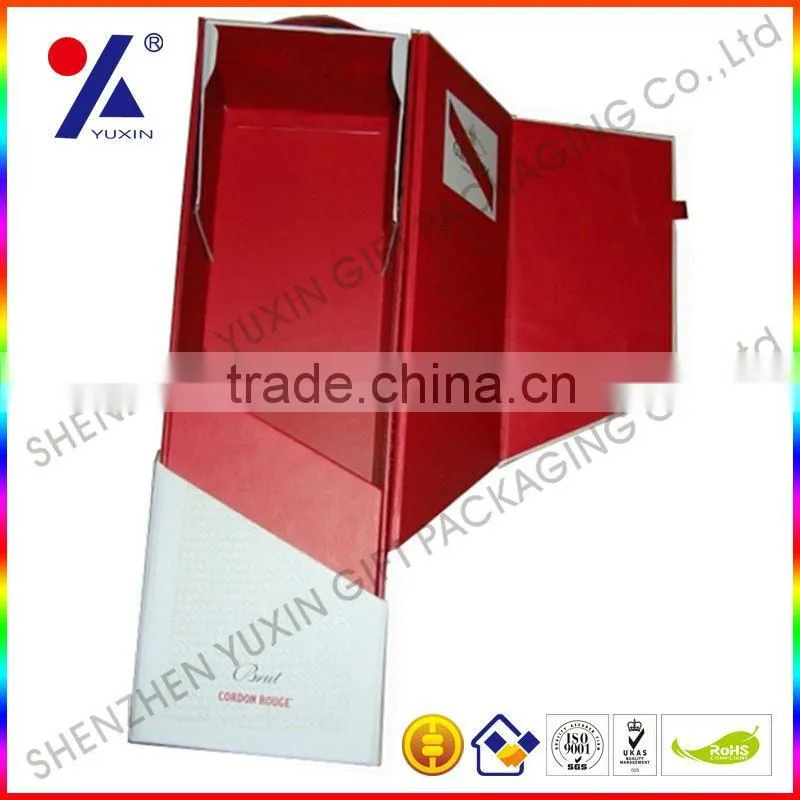factory price elegant foldable paper wine gift box packaging box with hanger/ ribbon