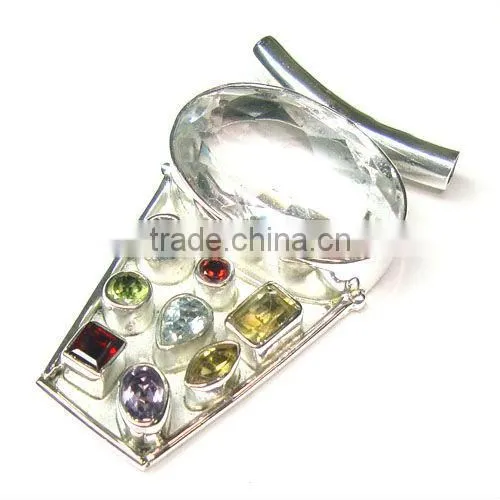 Semi precious gemstone pendant 925 sterling silver picture jasper jewelry