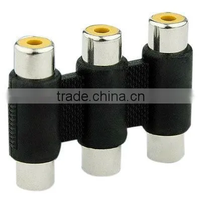CATV 3 way waterproof connector 3 rca jacks to 3 rca jacks