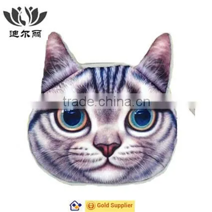 New Style Cute Gray Cat Face Zipper Case Coin Kids Purse Wallet Makeup Bag Pouch