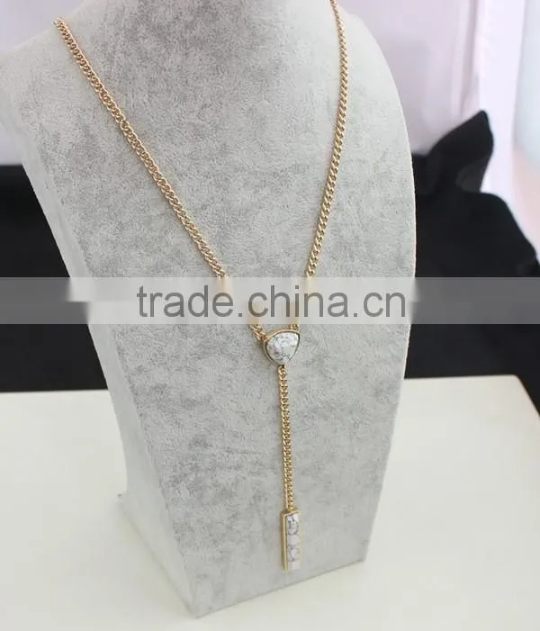 New Fancy Design Bubble Tassel Chain Neckalces Jewelry Turquoise Kallaite Rectangular Stick Pendant Chain Stereo Necklaces