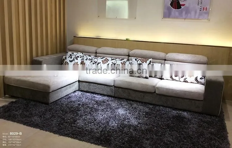 Luxury style leather corner sofa with fabric cover for living room