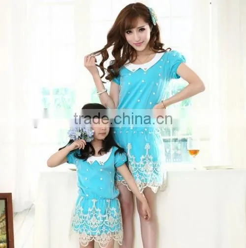 2015 Latest Korean Style Family Dress Mommy Daughter Summer Cheaper Casual Women Dress Model