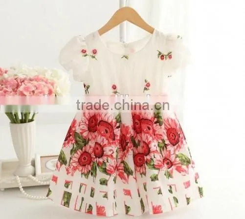 2016 wholesale Princess baby kids girls dresses flower printed summer hot sale kids party wear dresses