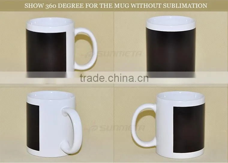 Sunmeta small MOQ inner color ceramic 11oz partial color changing magic mug