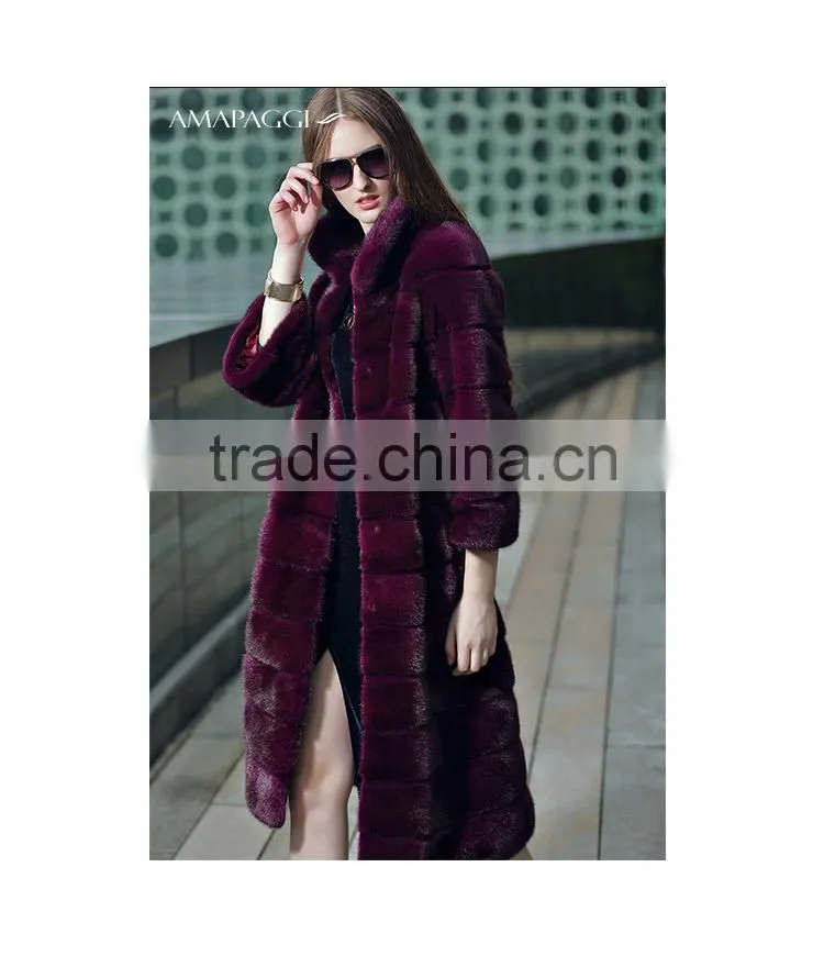 Hot sale long dyed mink fur winter coat for women overcoat