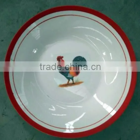 White porcelain cock soup plate , soup plate with cock decor , porcelain rooster plate
