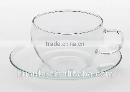 2014 classic unique sublimation Tetra mesh glass tea cup with saucer