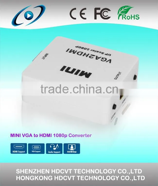Top quality VGA to HDMI Up Scaler 1080P Converter, Scales general PC resolutions to HDMI 1,080 pixels output.