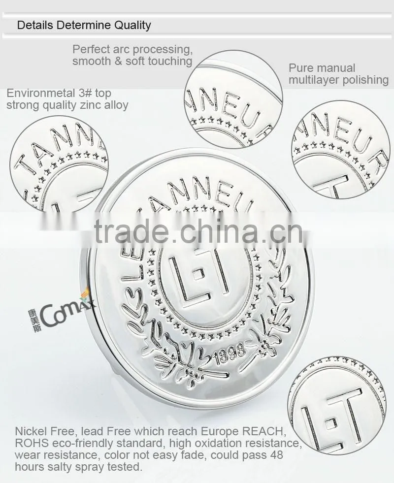 Nickle round custom metal engraved tag for purse and handbag