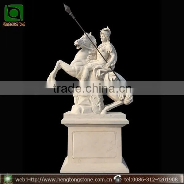 White Marble Stone Garden Knight with Horse Statue