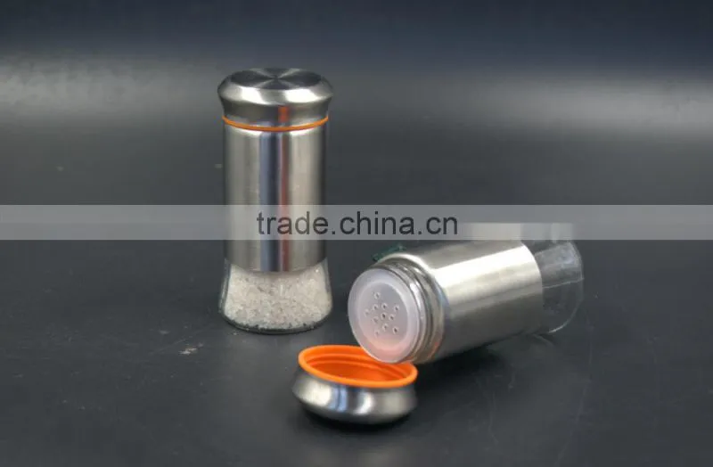 glass spice jar pepper salt bottle with stainless steel coat