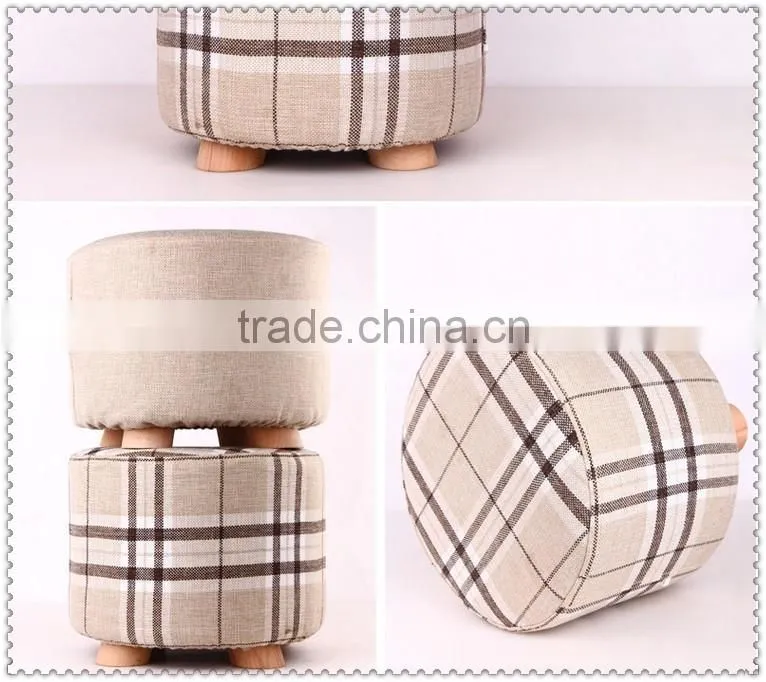 Skidproof cheap delicate refined colorful small cloth stool chair with 3 Carbonized wood legs for living room