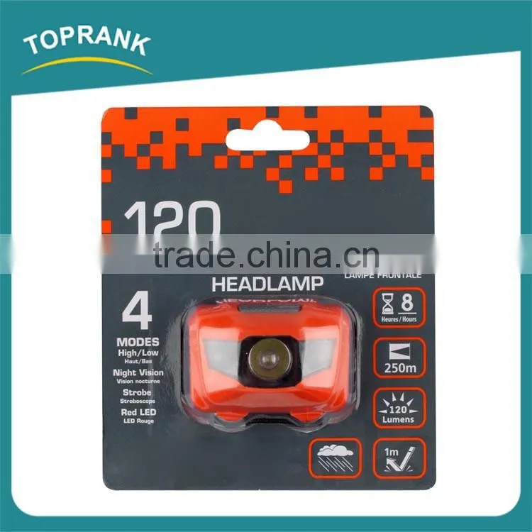 120 lumens night vision red led waterproof headlamp