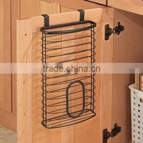 Over the Cabinet Kitchen metal Storage Holder for Plastic and Garbage Bags - black