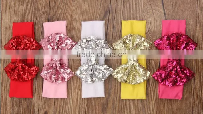 wholesale baby stretch hair headband blue fancy sequin bowknot Headband For Girls Headband Pretty Princess Hair Hands