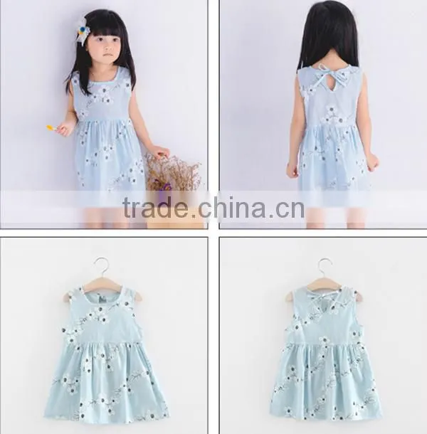 Fashion Girls Linen Kids Sleeveless Lace Boutique Dress