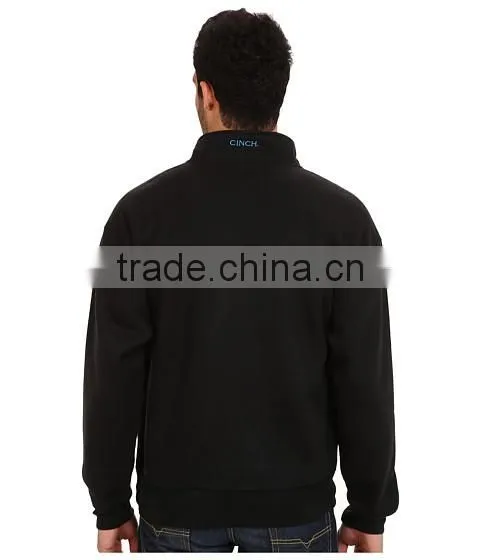 Cotton cheap men custom black zip pullover sweatshirt
