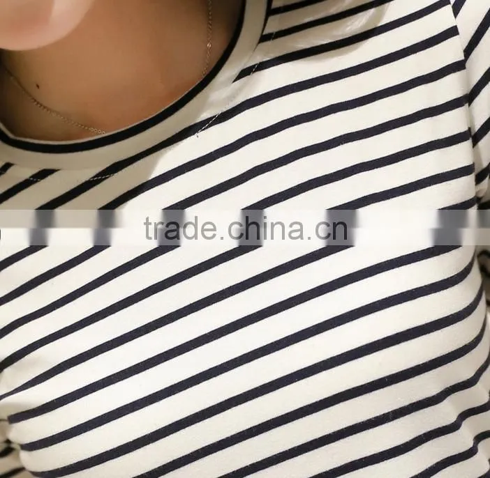 2016 new fashion all match half sleeve striped t-shirts for ladies