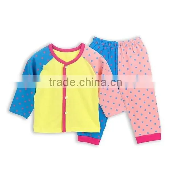 Spring Autumn Polka Dots Red Sky Blue Kids Pajamas Girl Nightwear