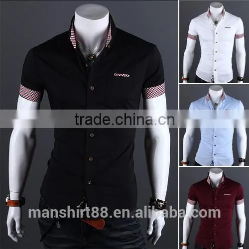 elegant designer button down short sleeve shirt double color shirt