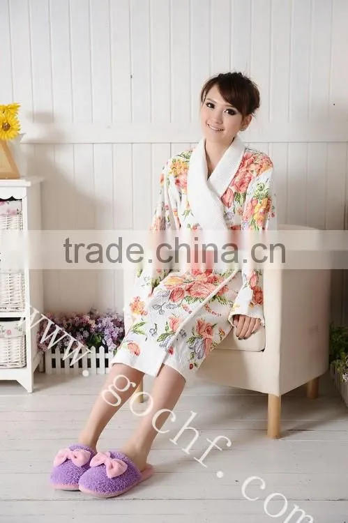 Reactive printed shawl collar bathrobe morning gown