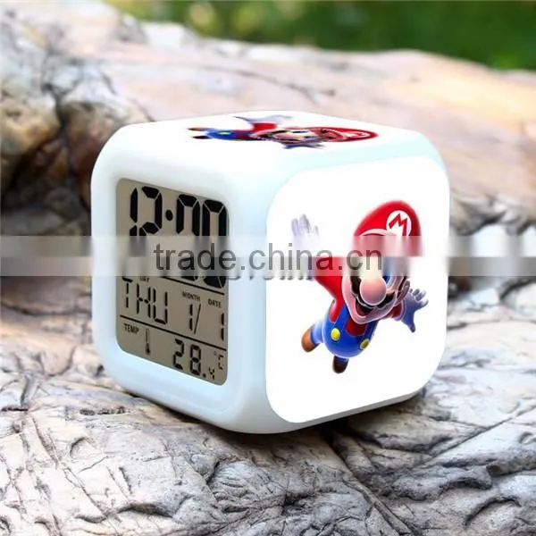 2015 Hot GAME Super Mario LED Alarm Clock, Super Mario Digital Alarm Clock, Super Mario Cartoon Clock for Kids