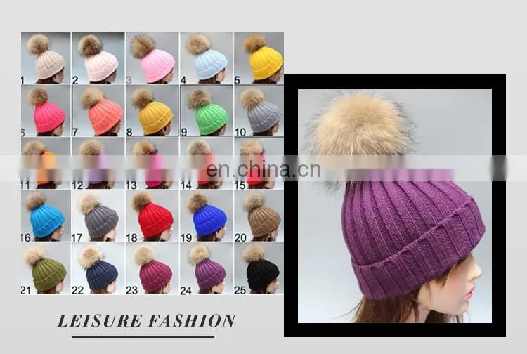 Classical stripe style adults acrylic hats winter acrylic hats with big ball on top