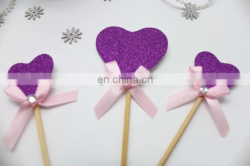 New Design Purple Heart with Bow Wedding Birthday Cake Topper