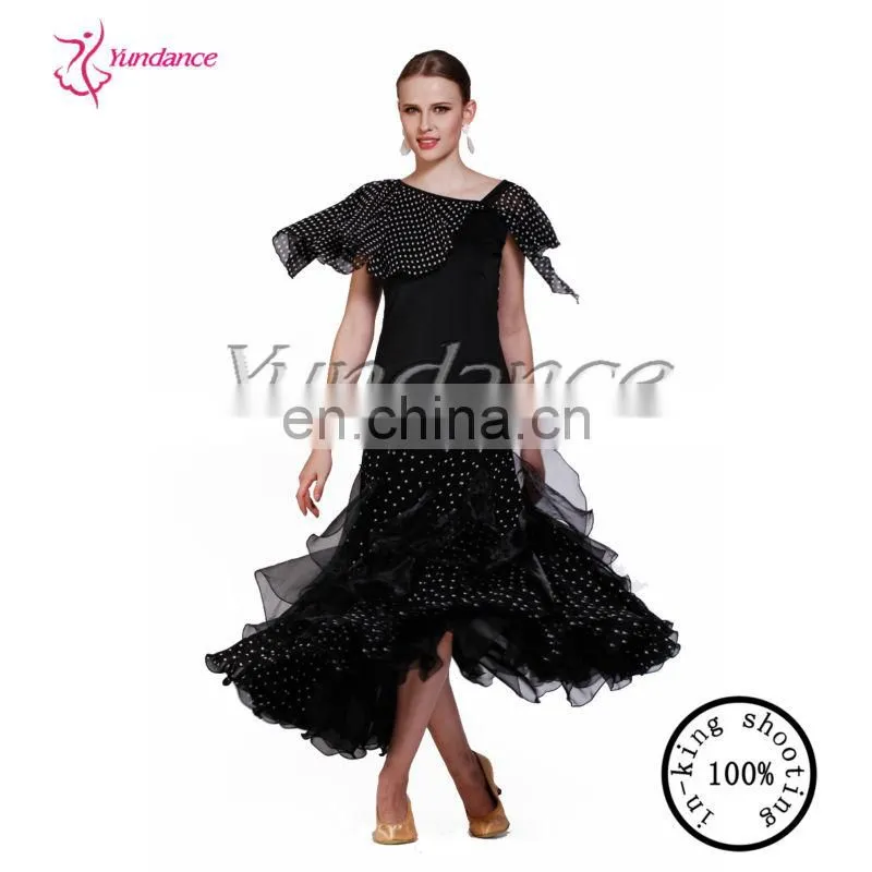AB022A Chiffon Spot Black professional ballroom dance costumes