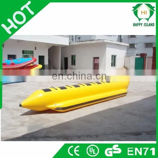 high quality 0.9mm pvc infalatable banana boat ,inflatable water game toy , used giant water banana boat for sale