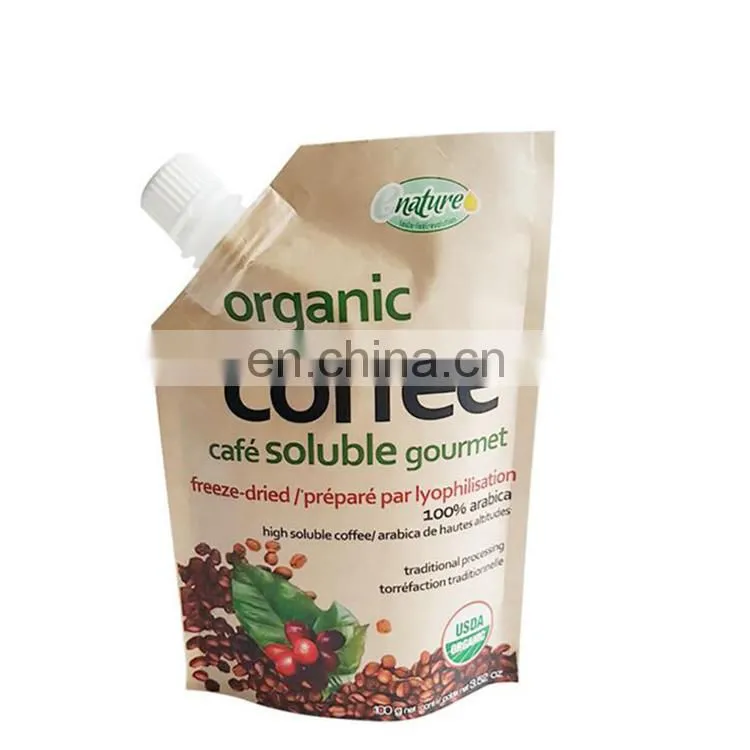 China manufacture coloring printing cheap organic soluble coofee stand up pouch packaging with spout