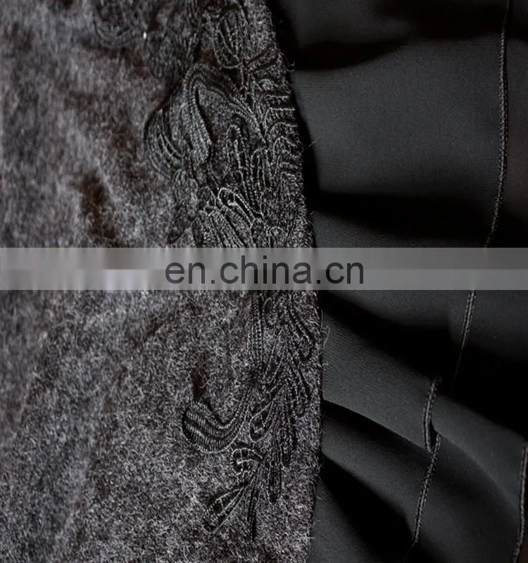 women tunic pure color pleated shirt with embroidery high neck winter causal tunic tops