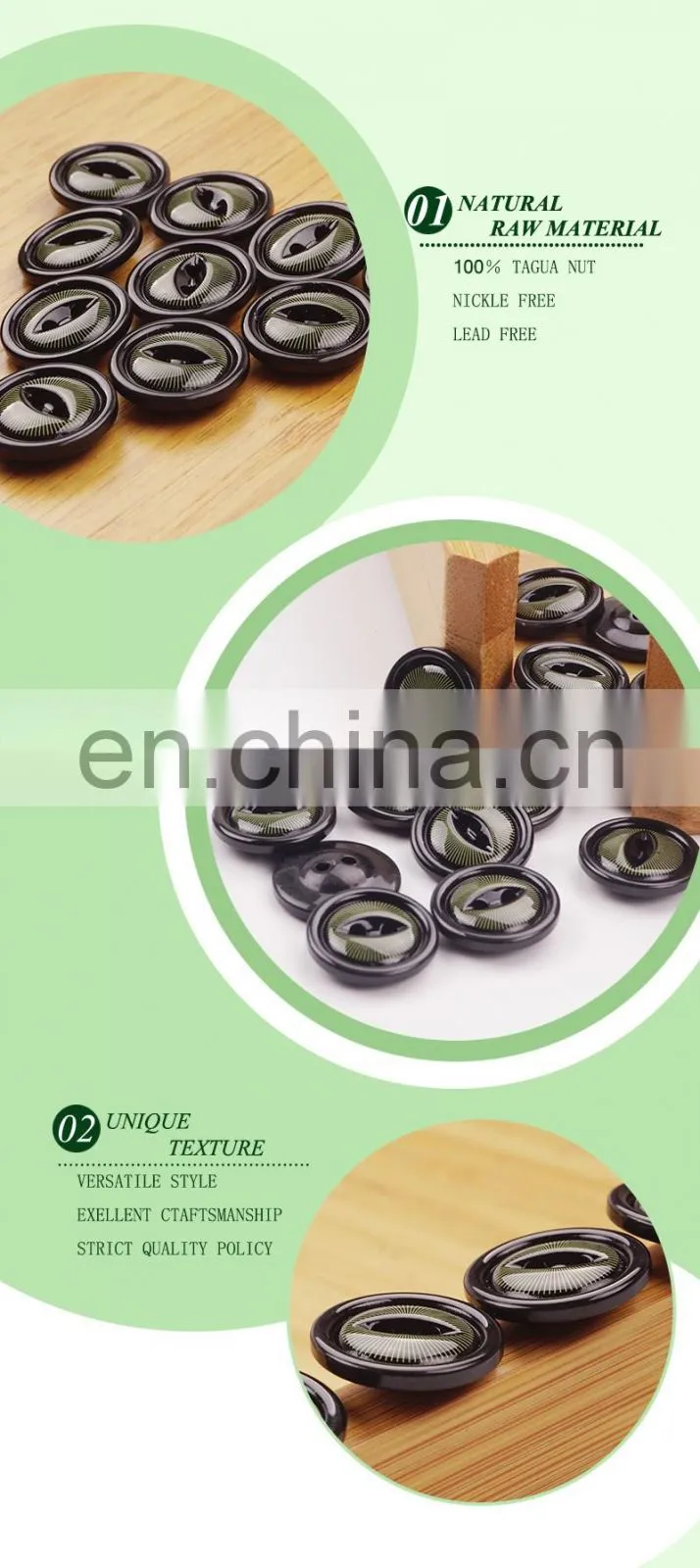 2 holes fish eye custom made natural tagua corozo lady suit buttons