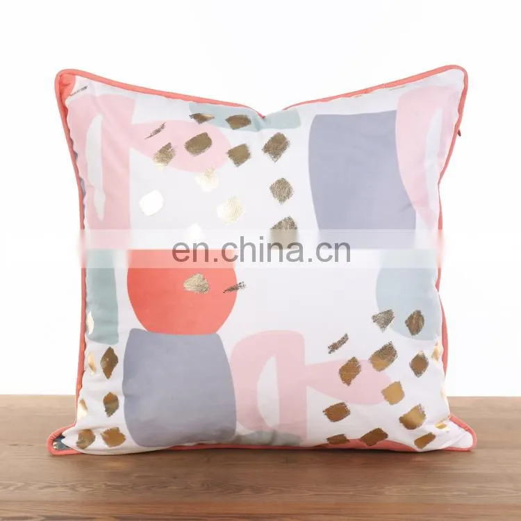 Gold stamping foil metallic printing soft decorative velvet pillow cushion case for sofa