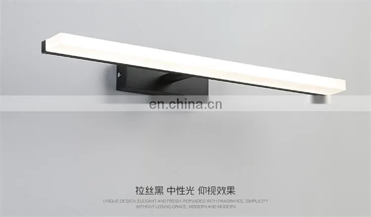 modern minimalist waterproof long black LED mirror cabinet lamp for bathroom makeup