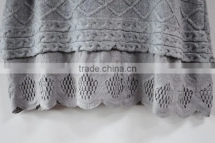 Sweater Dress Women Grey Lace Skirt Jumper Sweaters