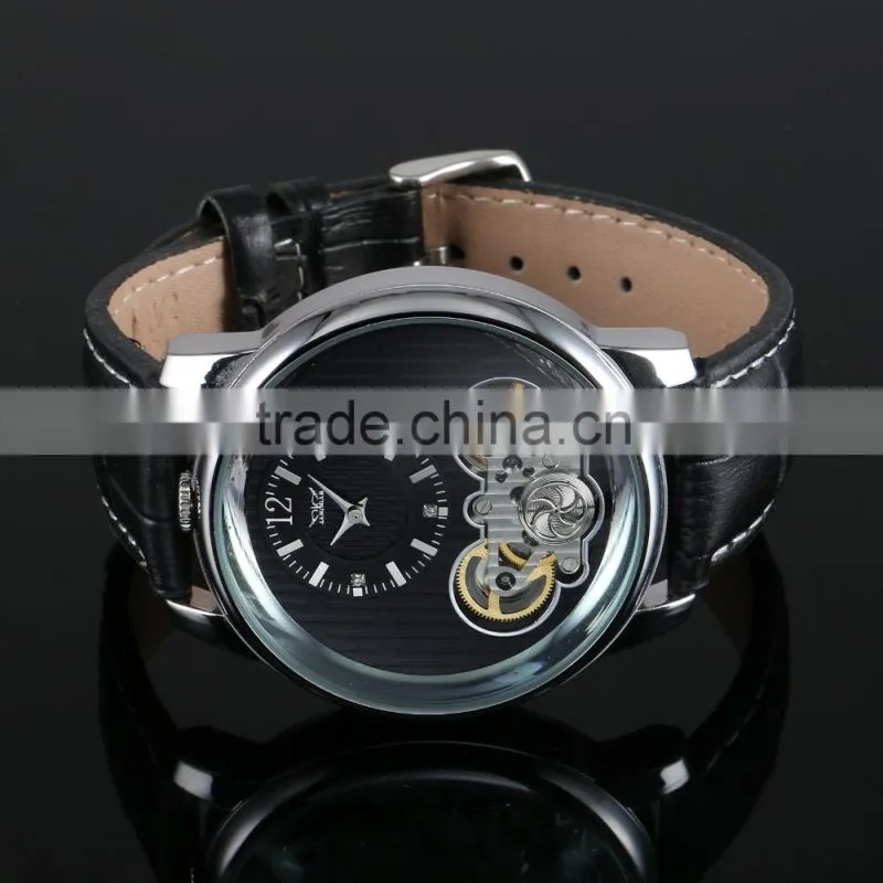 Men Watch Leather Fashion Brand Watches Feather Skeleton Dress Watches ZB005
