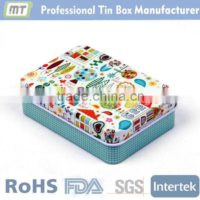 hot selling blue metal cookie tin can with many little designs