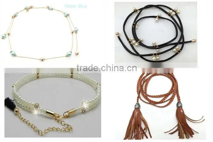 Korean Rhinestones Pearl Belt, Women Elastic Belt,Elegent Agraffe Decorate Big Flower Pearl Wide Chain Belt