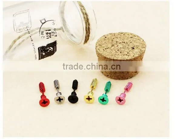 Gold Color Single Fashion Unisex Fine Stainless Steel Whole Screw Stud Earrings For Men Women Novelty Item