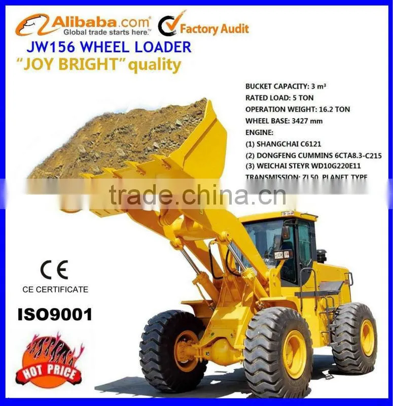 5ton wheel loader 4WD with CUMMINS ENGINE 215hp,joy stick,cabin with A/C,CE,CAT prove