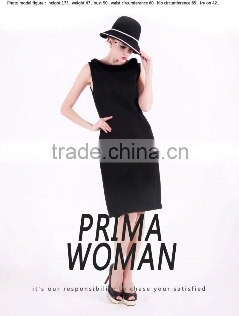2016 New Design Spring Women Slim Fit Wool Skirt With Mink Collar