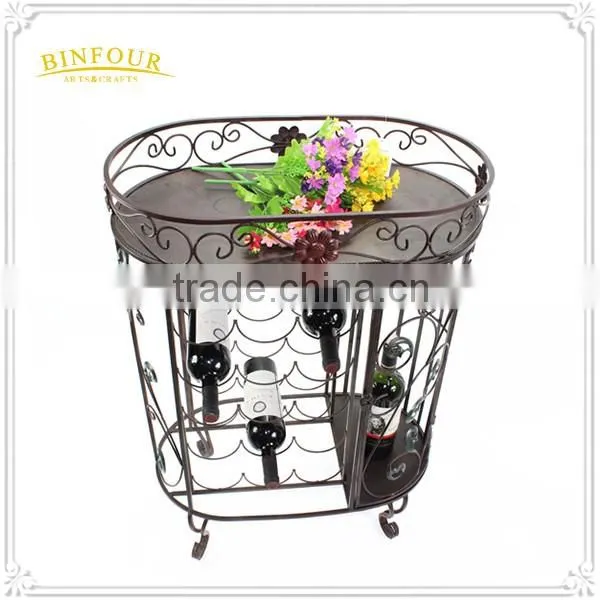 metal wine rack iron bottle wine cabinet antique style with glass holder