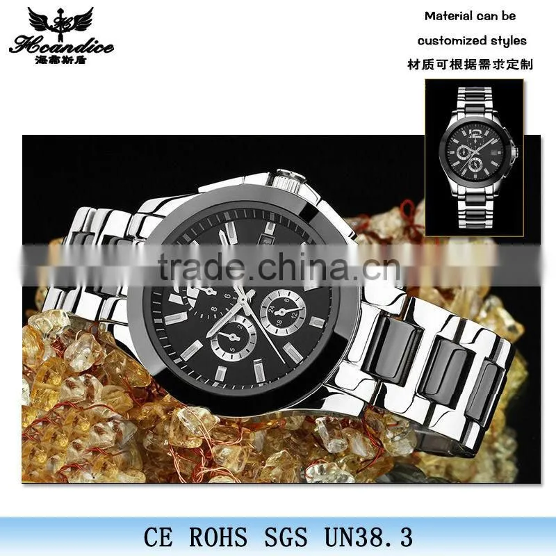 Top quality skeleton stainless steel mens mechanical watch