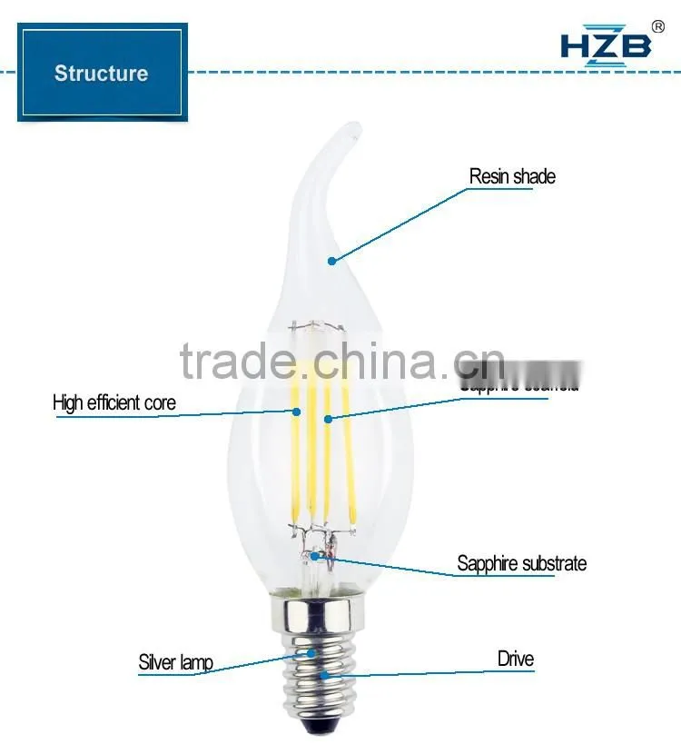 New 2015 E14 LED Lamp Filament Glass Housing Blub 220V 2W 4W Light Brightness 360 Degree Retro Candle Chandelier lampade