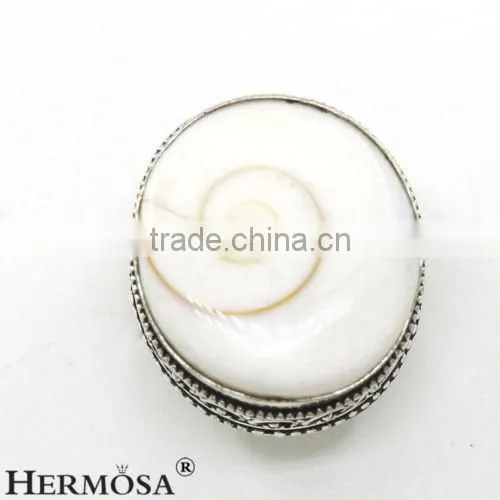 Free Shipping Origin Perfect White Shiva Shell 925 Sterling Silver Gemstone Men Rings