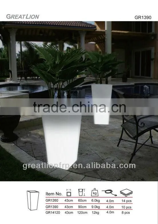 GR1390 Tall Square led illuminated Plastic Flower Pot,garden planter, garden pot