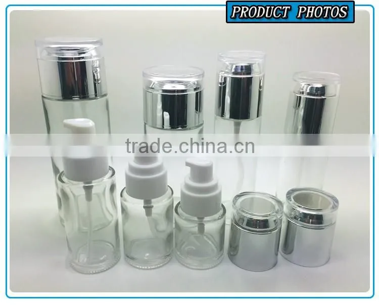 Transparent clear glass cosmetic bottles and jars